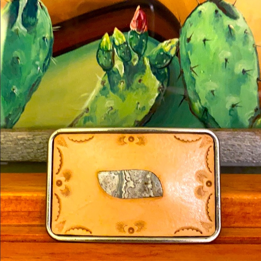 Leather & Stone Mini Belt Buckle